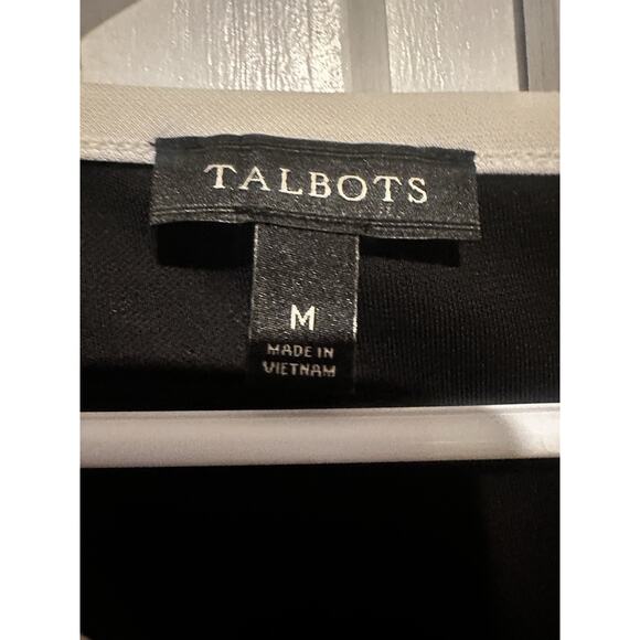 Talbots Size Medium Bow Sleeve Trim Ponte Shift Dress Black Classic Office - Picture 4 of 10